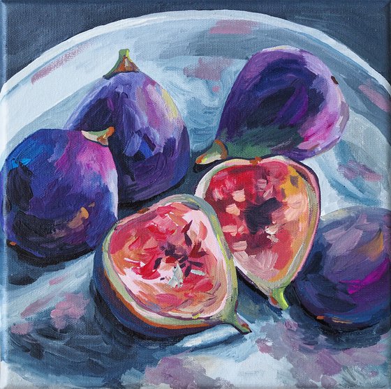 Still life with figs - original framed artwork, ready to hang