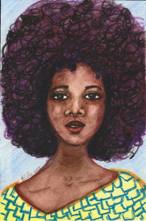 'Makena' Original Black Art Portrait Painting - 4" x 6" (Unframed) by Stacey-Ann Cole by Stacey-Ann Cole