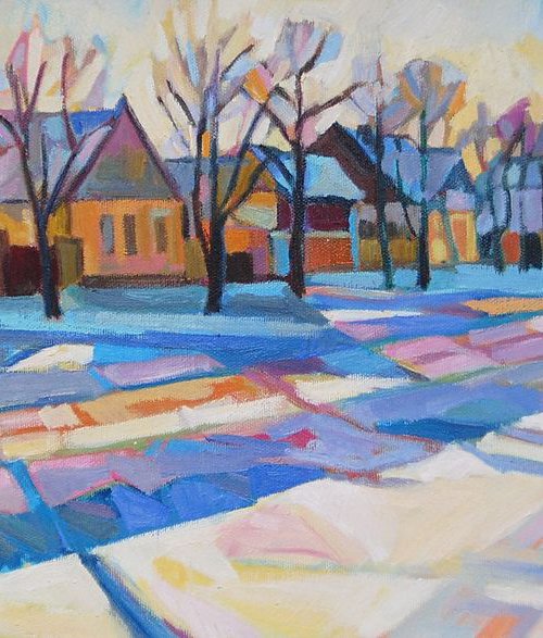 Winter village / 60 x 30 x 2 cm by Maja Đokić Mihajlović