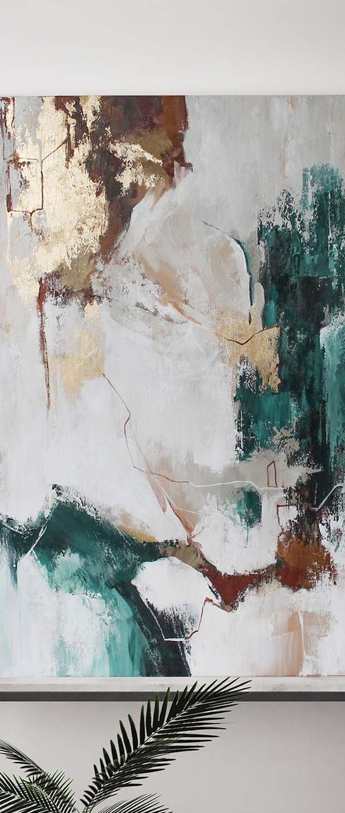 "Emerald Flux" Emerald gold abstract art by Yana Sagan
