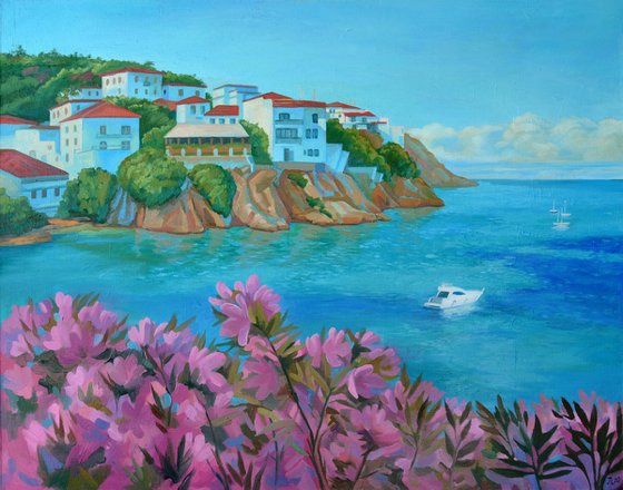 Sea view 80x100 cm Impressionistic Seascape Oil Painting Greece