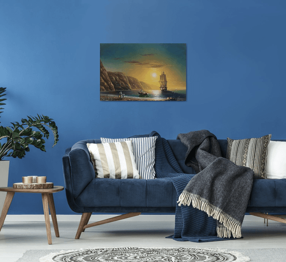 Fishing day-2 (60x90cm, oil painting, ready to hang)
