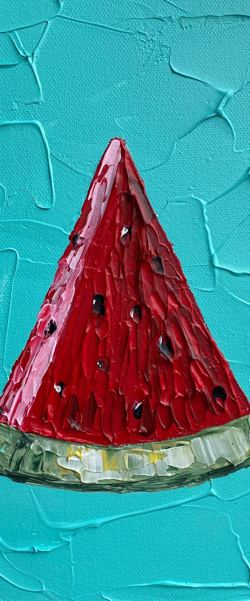 Watermelon on mint blue by Guzaliya Xavier