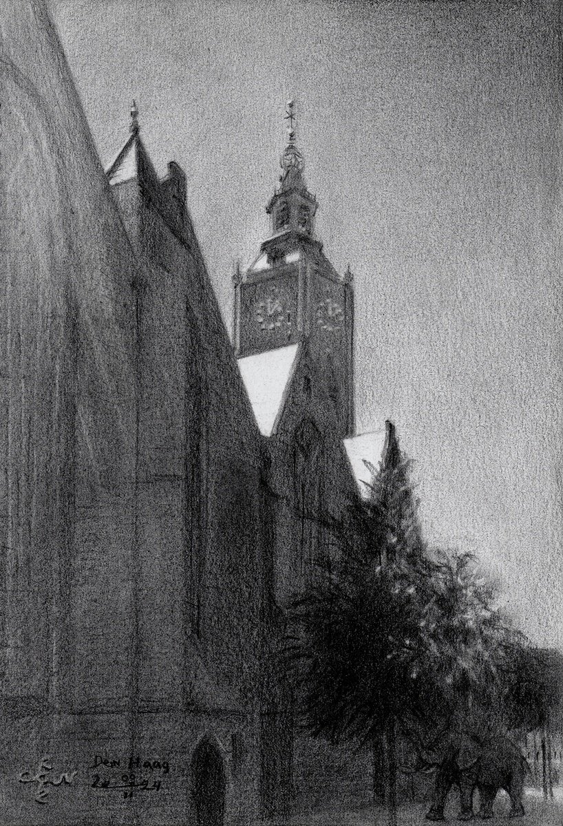 Impressionistic Cityscapes Pencil Drawing By Corne Akkers, 6 X 8, Den Haag - 09-02-24, Original Artwork
