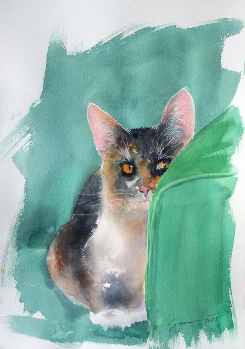 Cat IV / FROM THE ANIMAL PORTRAITS SERIES / ORIGINAL PAINTING by Salana Art Gallery