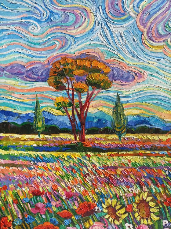 Summer fields under Gogh sky