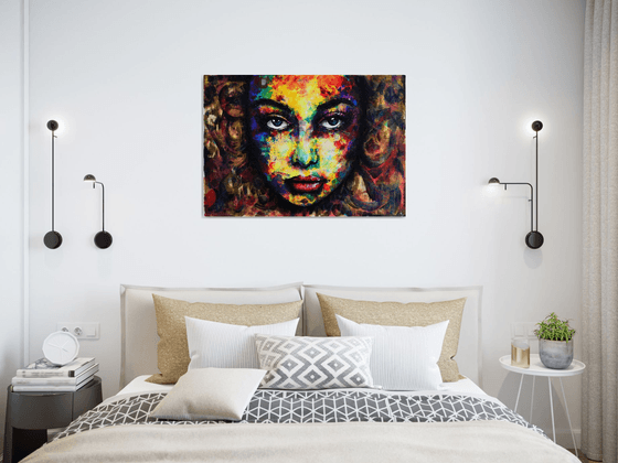 Longing Ciphers - Beautiful Eyes - XL Emotional Abstract Original Modern Abstract Art Painting Portrait