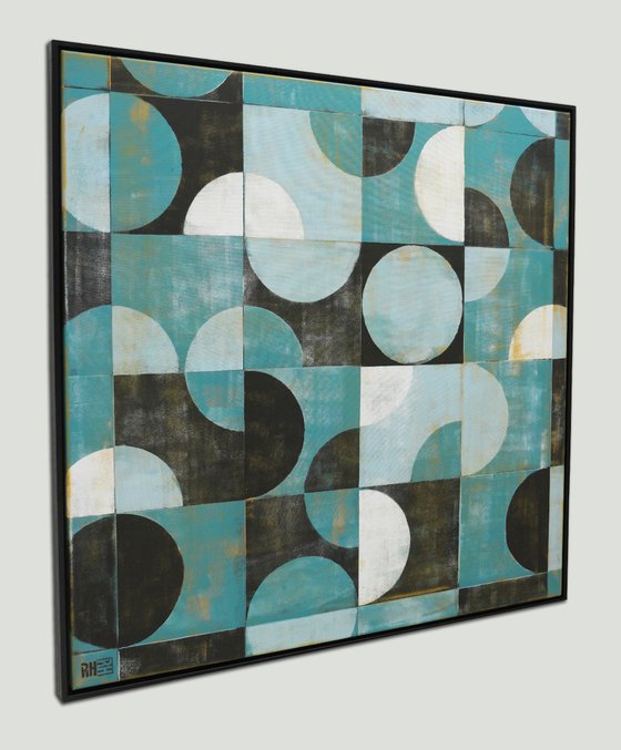 Traffic Square Turquoise - Incl. Frame -  Large artwork - 105x105cm - Ronald Hunter 34O