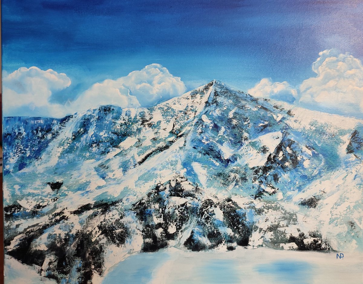 Impressionistic Landscape Oil Painting By Nataliia Plakhotnyk, 22 X 18", Snowy Mountains, Original Artwork