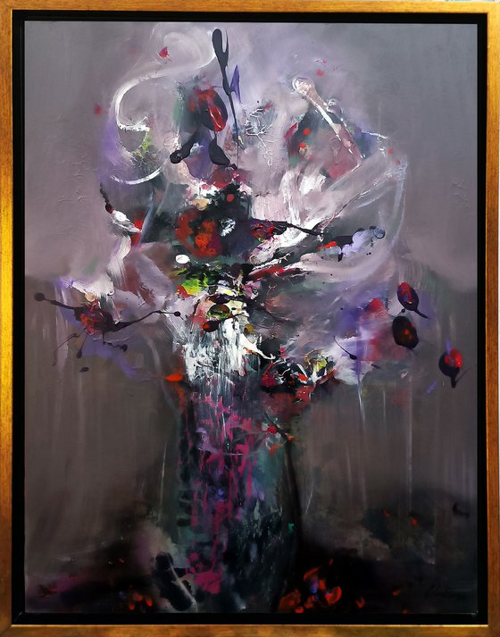 Gestural enigmatic beautiful colors combination still life abstract pot with flowers Kloska
