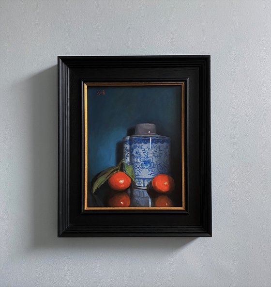 Oranges, with Antique Blue & White Ginger Vase.