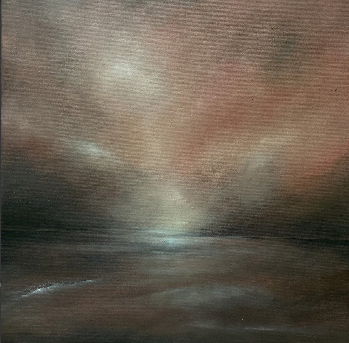 Expressive Abstract Oil Painting By Sapna Sharon, 16 X 16", Silent Horizon, Original Artwork