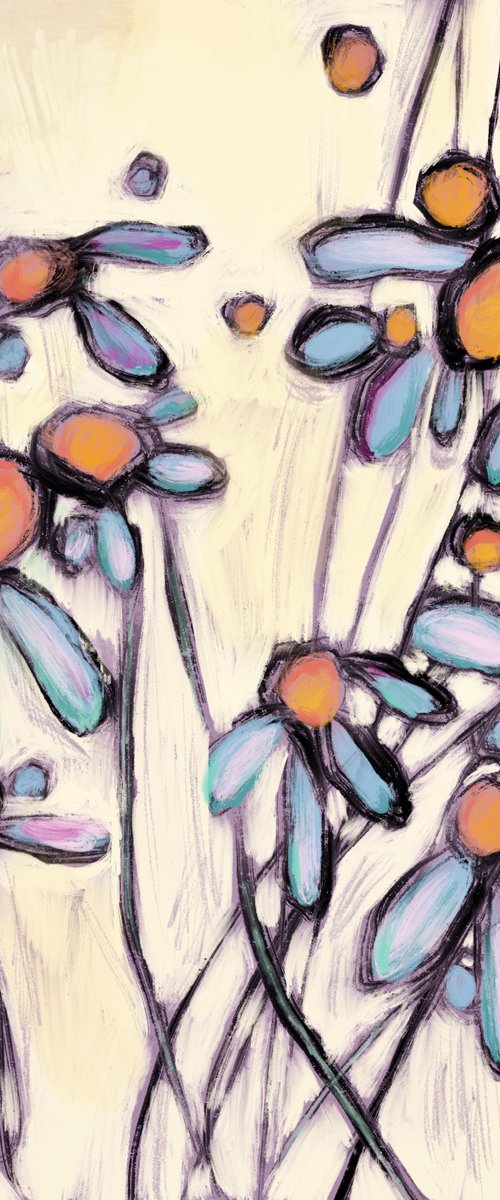 LIGHT- a digital abstract daisy flowers field painting, giclee print, different sizes by Yulia Ani