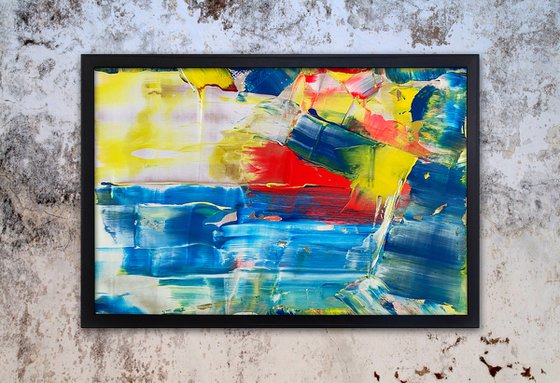 "Crystal Blue Persuasion" - Original PMS Large Abstract Acrylic Painting On Panel, Framed - 38" x 26"