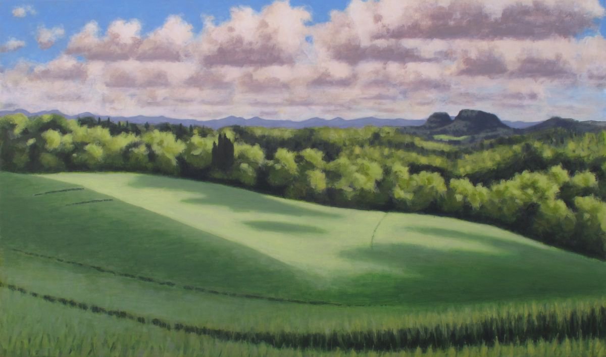 Impressionistic Landscape Acrylic Painting By Hugo Lines, 48 X 28, Borgo Pignano - Tuscany No6, Original Artwork