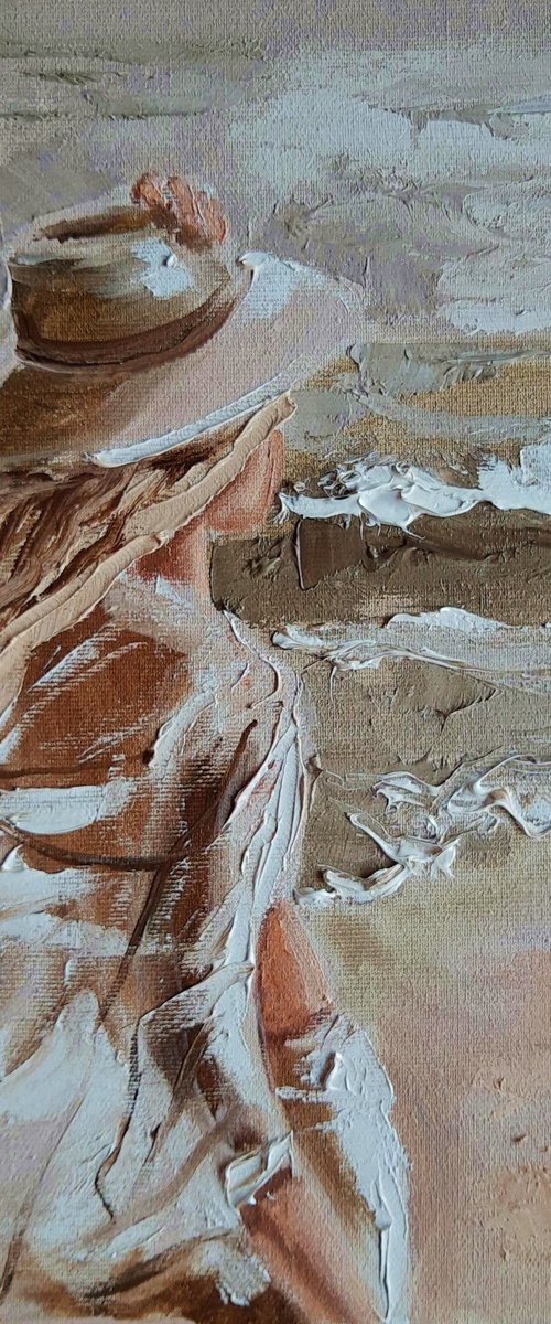" MORNING ... " SUN SKY SEA SAND liGHt  ORIGINAL OIL PAINTING, GIFT, PALETTE KNIFE by Monika Luniak