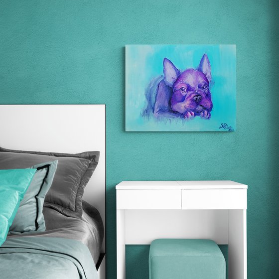 French bulldog. Sweet puppy portrait. 60x50 cm