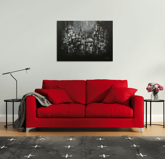 Brooding Metropolis  (Large Abstract Cityscape, 110x80cm)