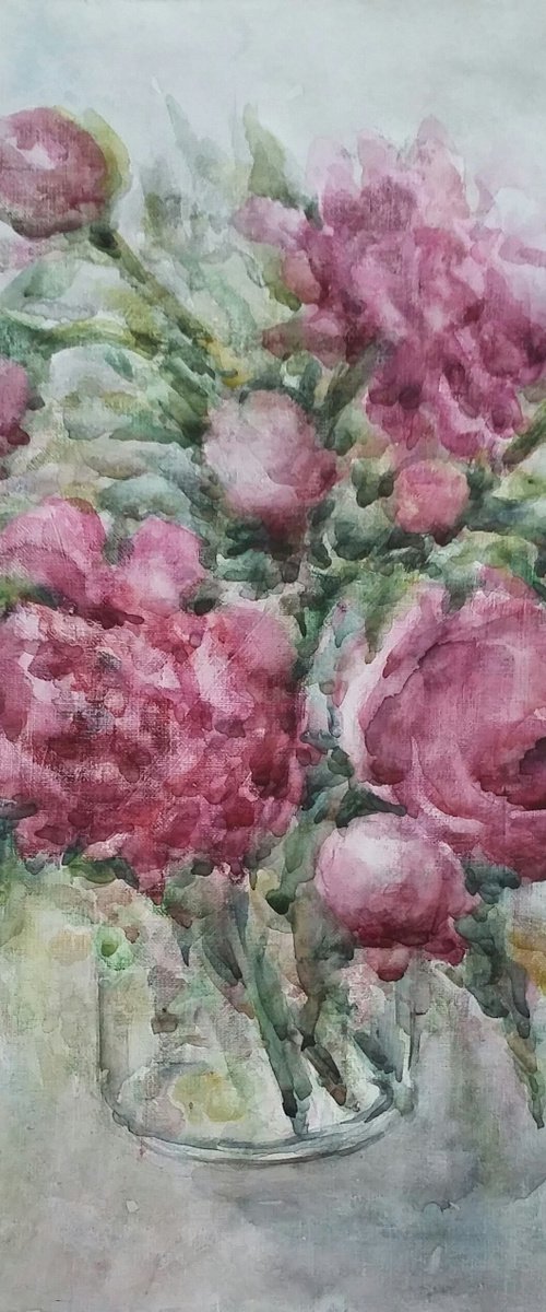 Bouquet of peonies. Original watercolour painting. by Elena Klyan