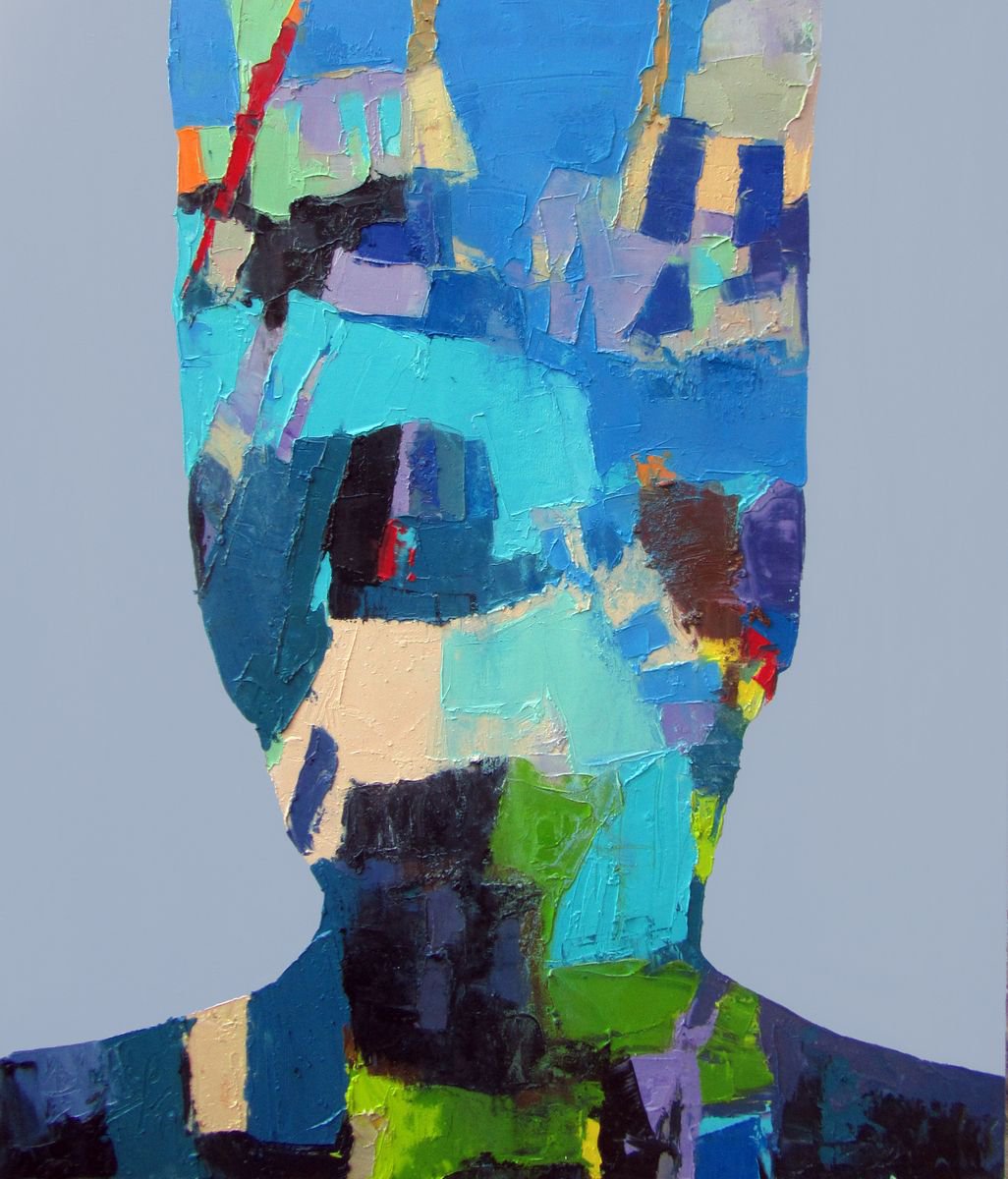 Abstract Portrait Oil Painting By Abhishek Kumar, 32 X 38, Masked Sentiment Iii, Original Artwork