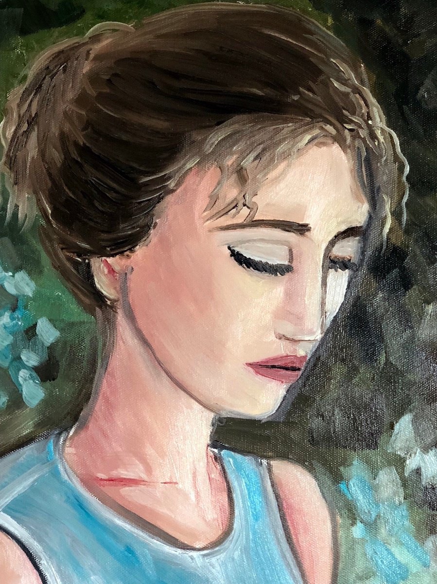 Impressionistic Portrait Oil Painting By Aisha Haider, 20 X 30, Waiting, Original Artwork