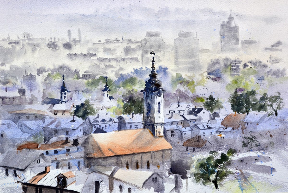 Panorama Zemun Beograd 53x35cm 2022 by Nenad Koji? watercolorist