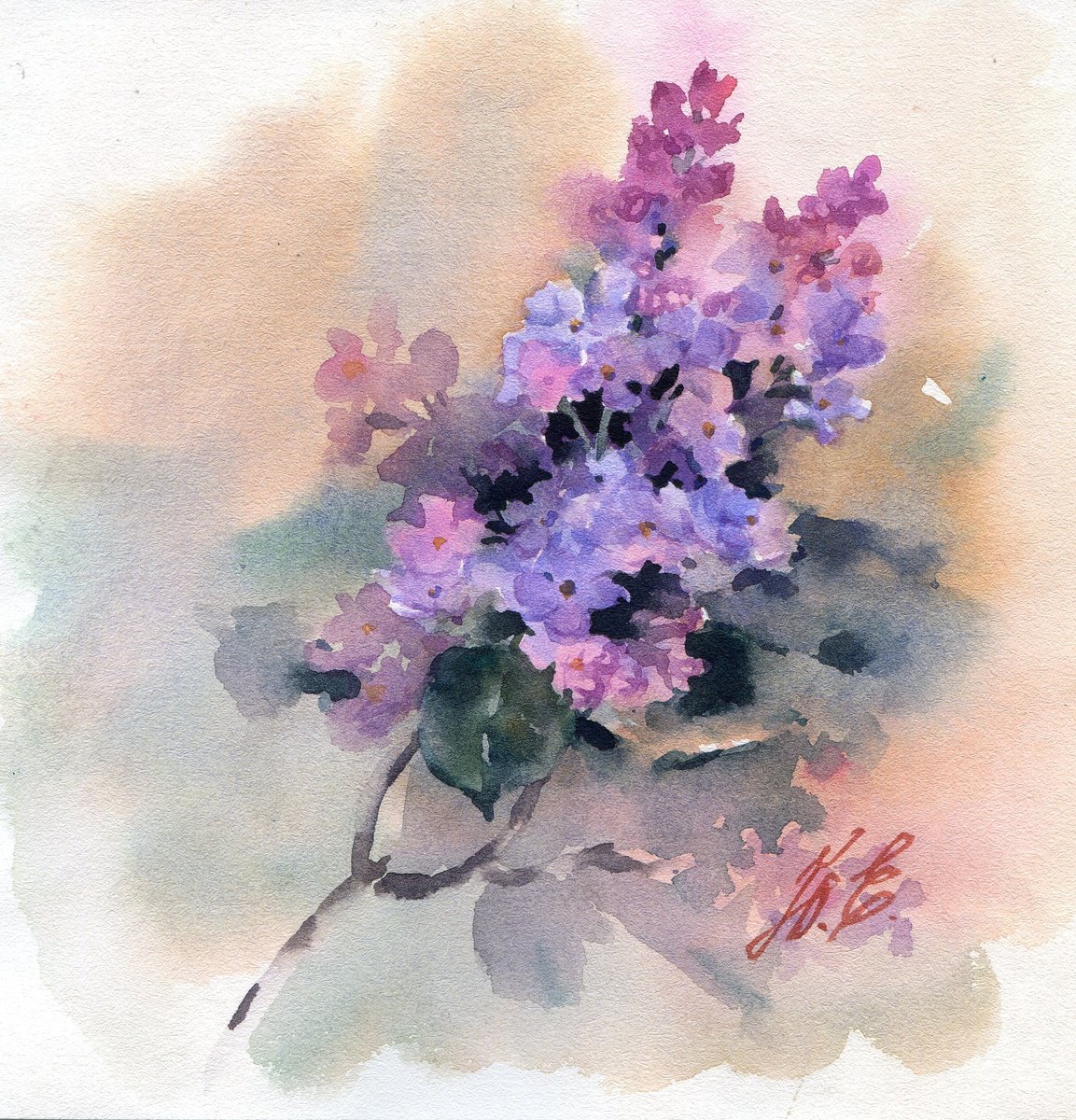 Lilac, spring blossom in watercolor by Yulia Evsyukova