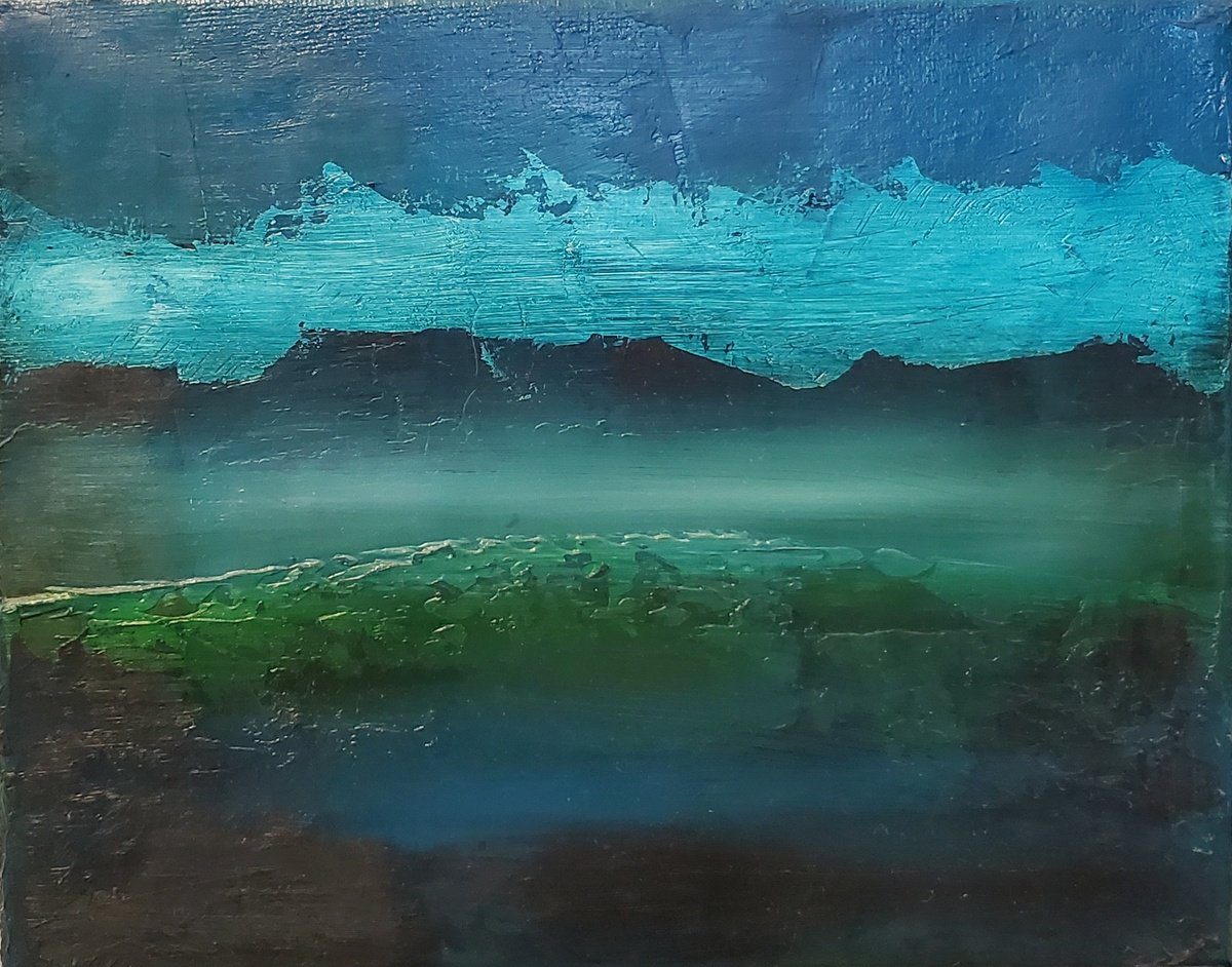 Organic Abstract Oil Painting By Rebecca Hodel, 10 X 8", Blue Mountain, Original Artwork