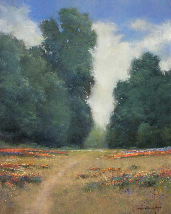 Wildflower Path 210711, flower field impressionist landscape oil painting