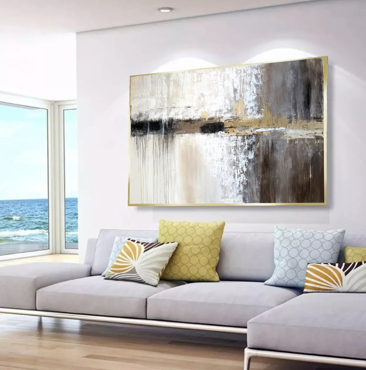 Expressive Abstract Acrylic Painting By Tatiana Malinovscaia, 55 X 39", Reflections Of Memory, Original Artwork