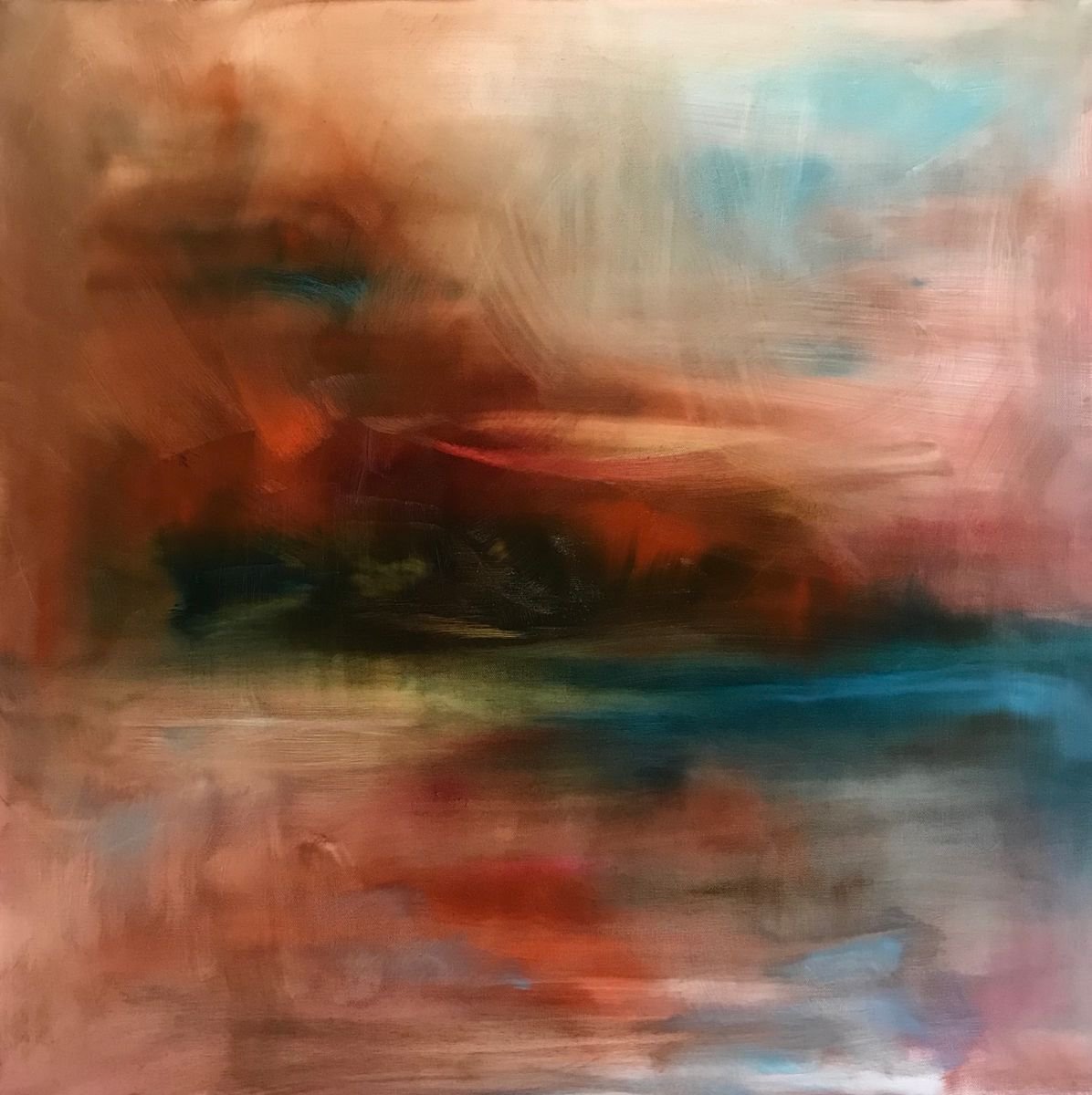 Expressive Oil Painting , Autumn Lake By Roberta Heslop, 30 X 30, Artwork For Sale On Artfinder