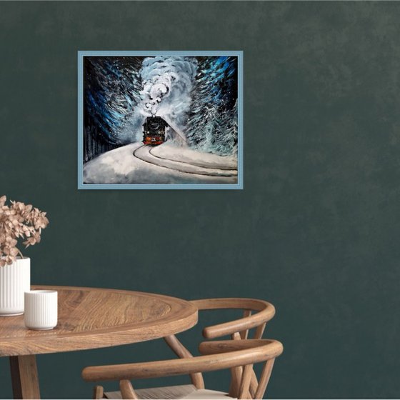 Polar Express. Impressionist Winter Landscape. Original Oil Painting. Home Decor. Wall Art.