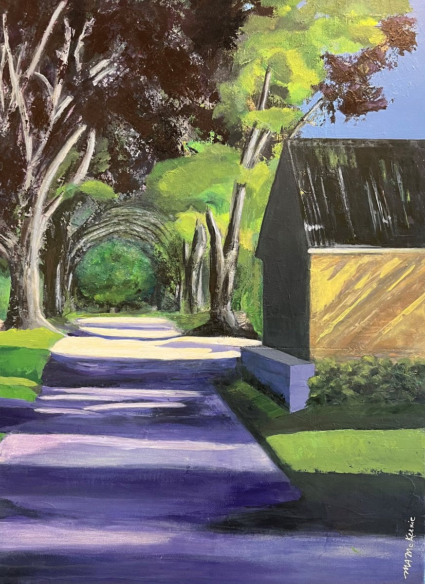 Impressionistic Cityscapes Acrylic Painting By Maryanne Mckernie, 18 X 24", Purple Path, Original Artwork