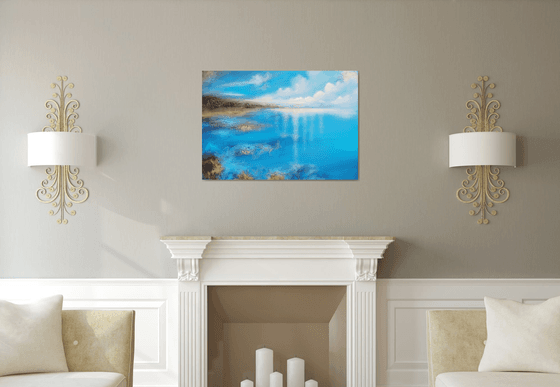 A XL large modern abstract figurative seascape painting "Blue emotion"