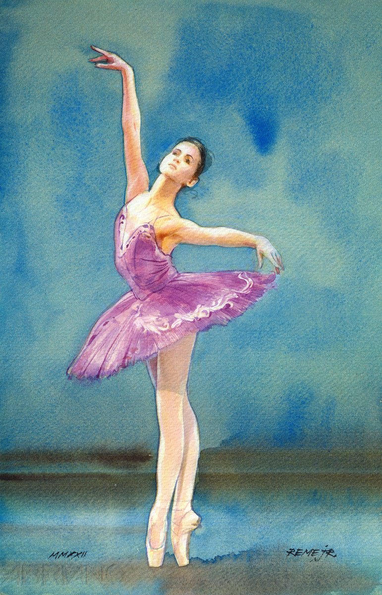 Photorealistic Portrait Watercolour By Reme Jr., 9 X 14", Ballet Dancer Dx, Original Artwork