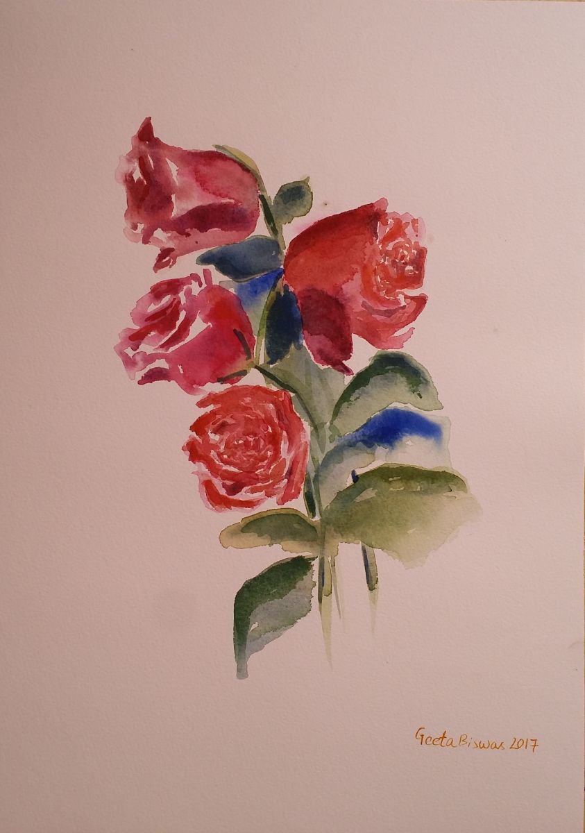 Red Roses, watercolor, gift by Geeta Yerra