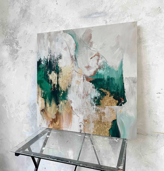 "Green Sobriety" Green gold abstract art