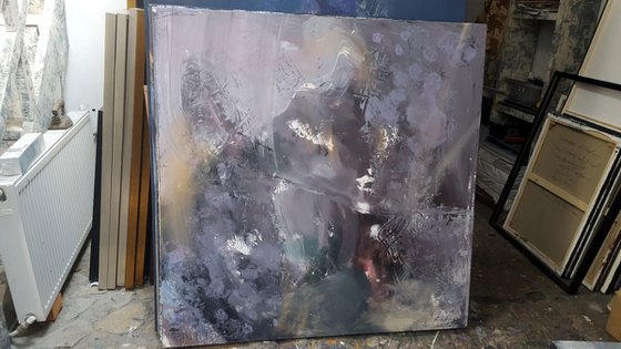 Large XXL Painting 130 Cm Warm Grey Divine Spiritual Art By O KLOSKA