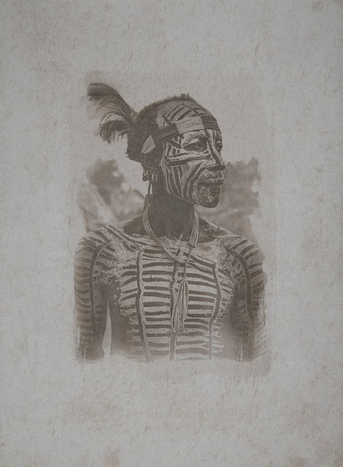 Cyanotype Print, Tea Toned, African tribal body painting, wall Art Photography by MINDIA MIDELASHVILI