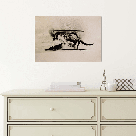 The Nocturnal Cat, ink drawing 29x42 cm