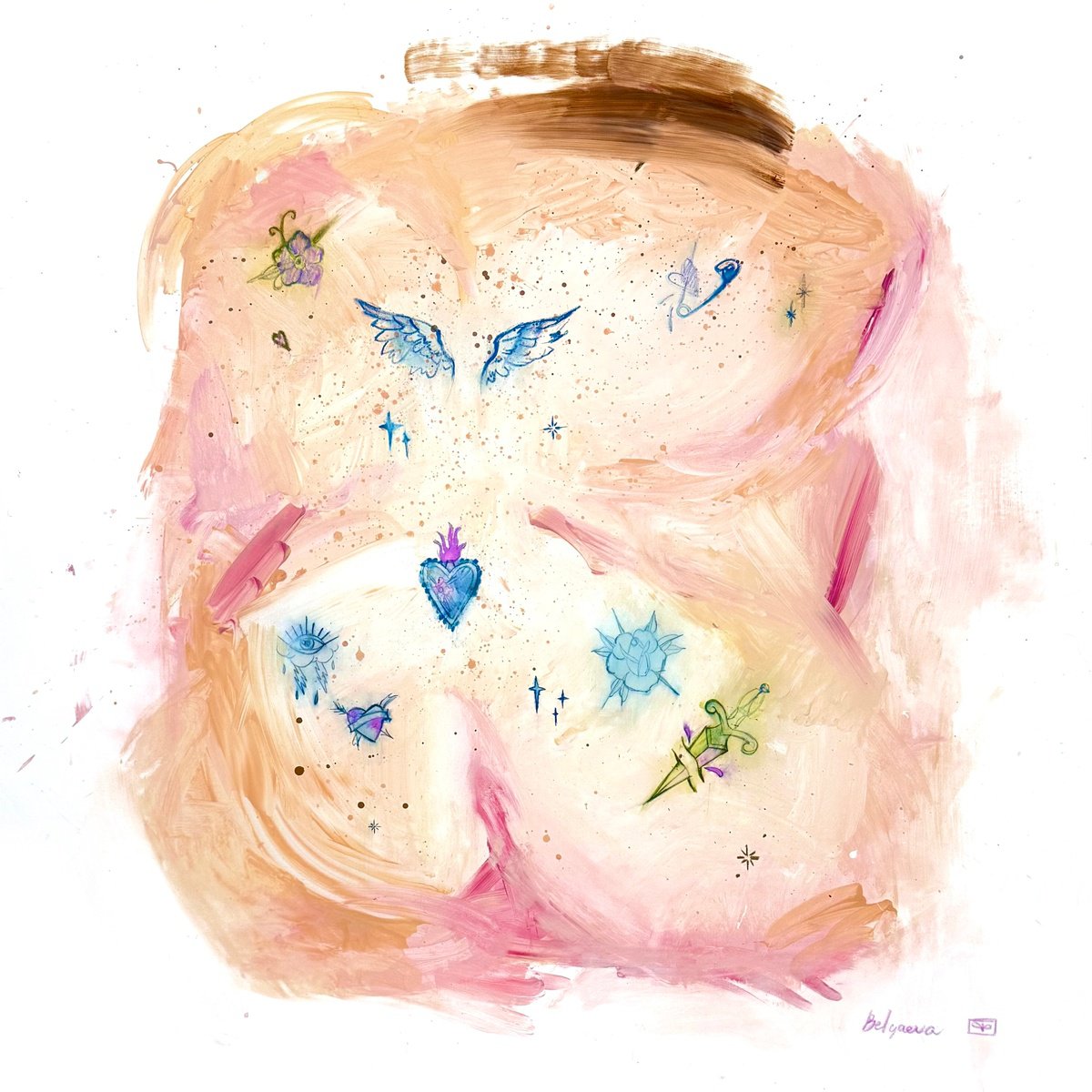 Abstract Portrait Acrylic Painting By Belyaeva Oleksandra, 61 X 61, The Shape, Original Artwork