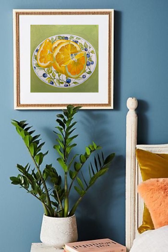 “Orange rhythm on a blue surface”