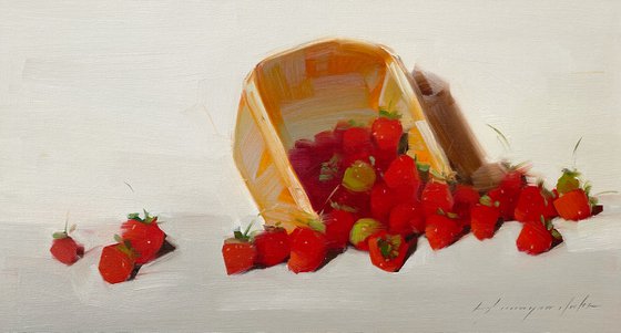 Strawberries, Original oil painting, Handmade artwork, One of a kind