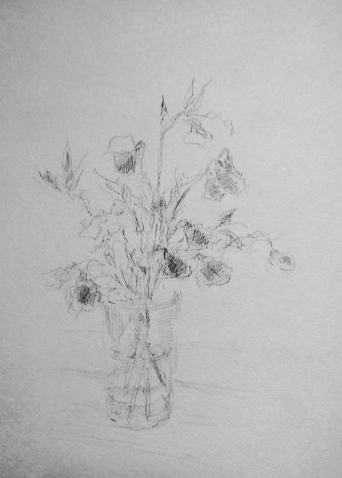 Sweet pea #6 - Still life. Original pencil drawing by Yury Klyan