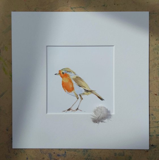 Robin Painting, bird painting, minimalist, miniature art