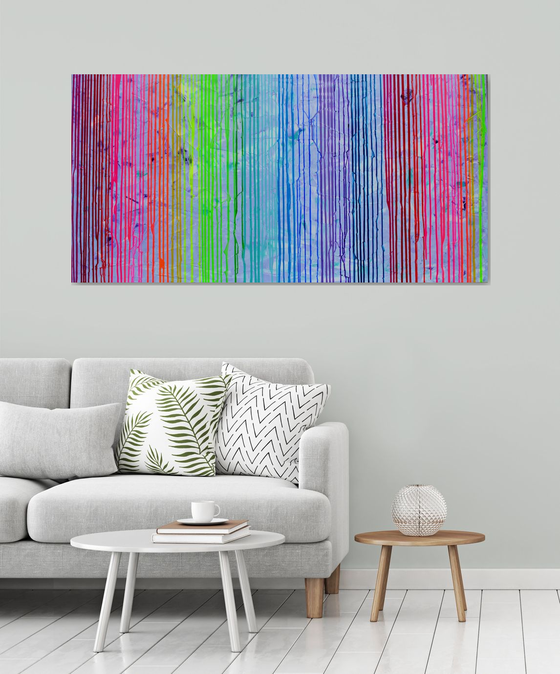 160x80x4 cm Melted Rainbow - XXXL Large Modern Abstract Big Painting,  Large Painting - Ready to Hang, Hotel and Restaurant Wall Decoration