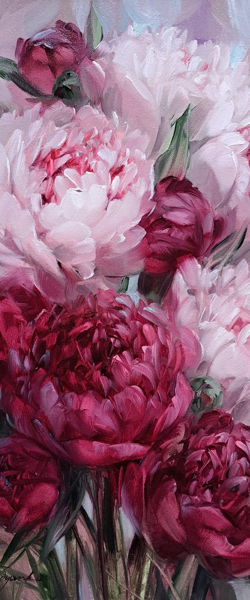 Purple peonies by Nataly Derevyanko