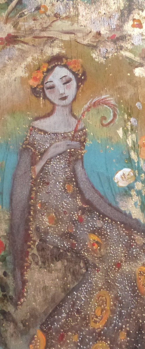 " In my dream" on wood 30x30cm by Loetitia Pillault