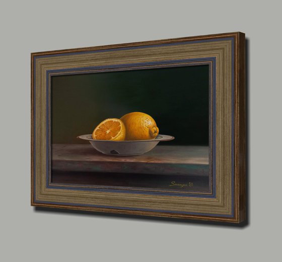Lemons (23x43cm, oil on panel)