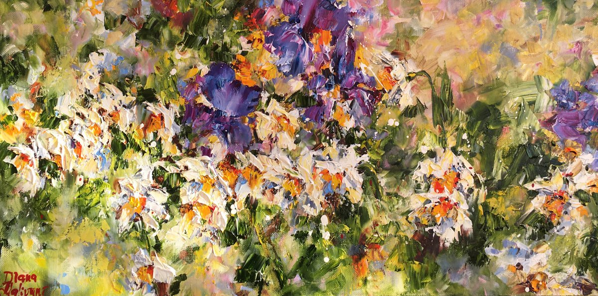 Impressionistic Botanical Oil Painting By Diana Malivani, 31 X 16, Le Printemps Fleurit, Original Artwork